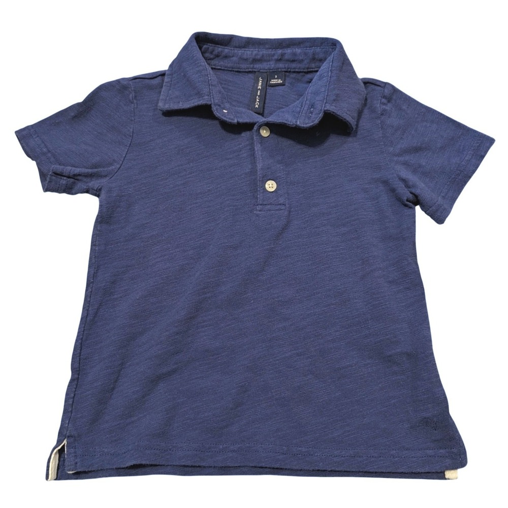 Janie and Jack Boys Size 3T Navy Blue The Slub Polo Cotton Short Sleeve Shirt